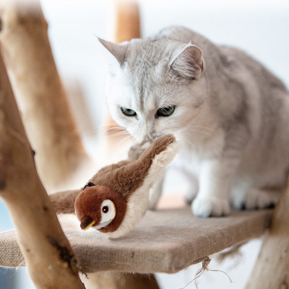 Squeaky Cat Toys Rechargeable Flapping Toy Touch Activated Plush Toys - Brown