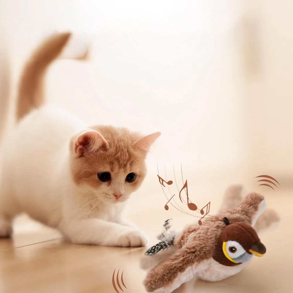 Squeaky Cat Toys Rechargeable Flapping Toy Touch Activated Plush Toys - Brown