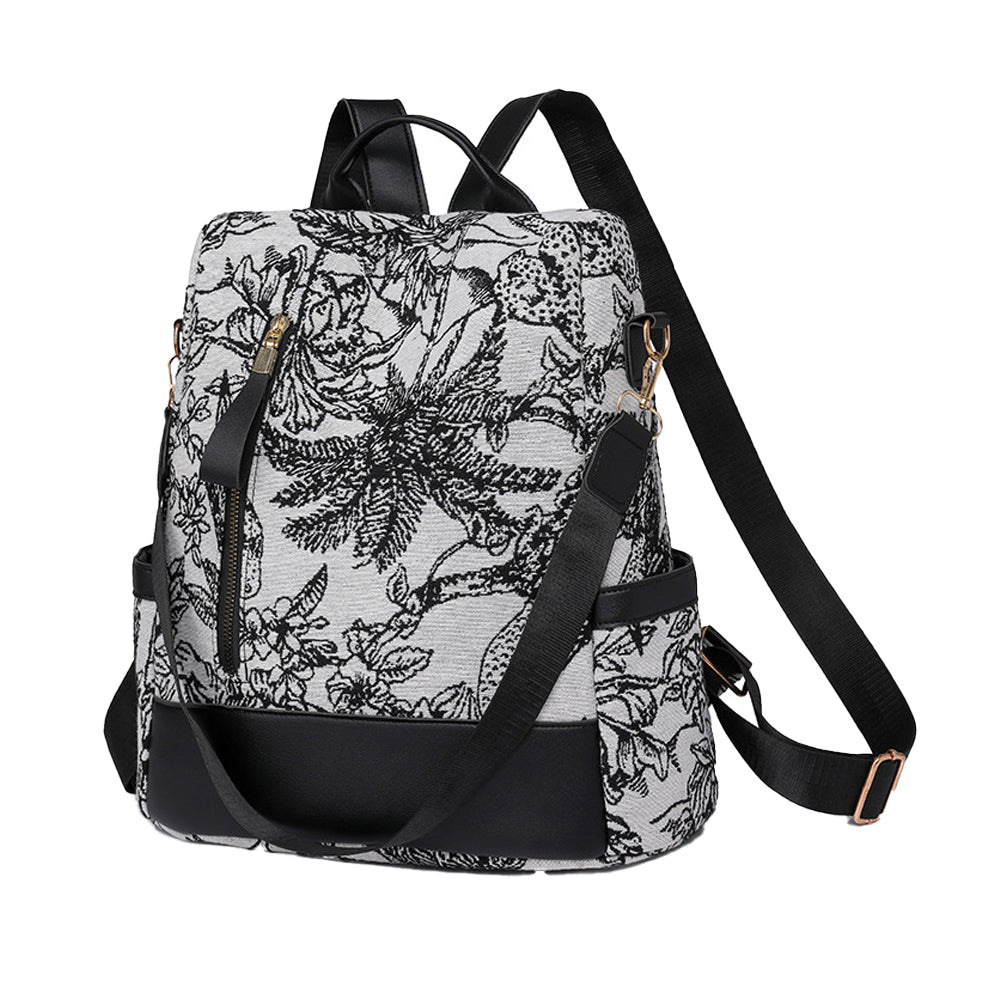 Printed Anti-theft Backpack Multifunctional Large Capacity Travel Bag - Black