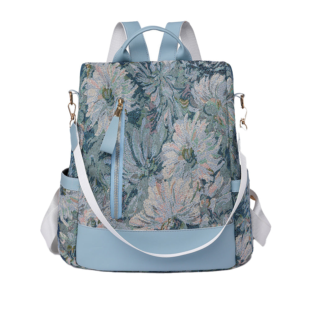 Printed Anti-theft Backpack Multifunctional Large Capacity Travel Bag - Blue