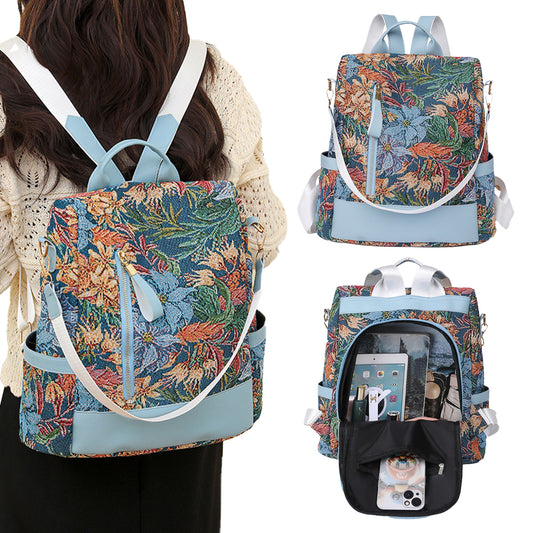 Printed Anti-theft Backpack Large Capacity Travel Bag - Color Mixture