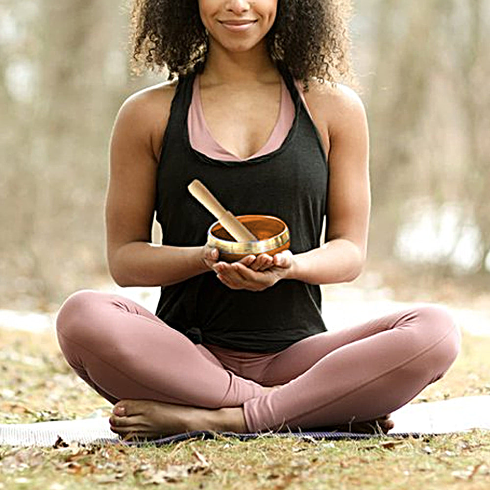 Tibetan Singing Bowl Set Meditation Sound Bowl for Yoga Sound Healing - Orange