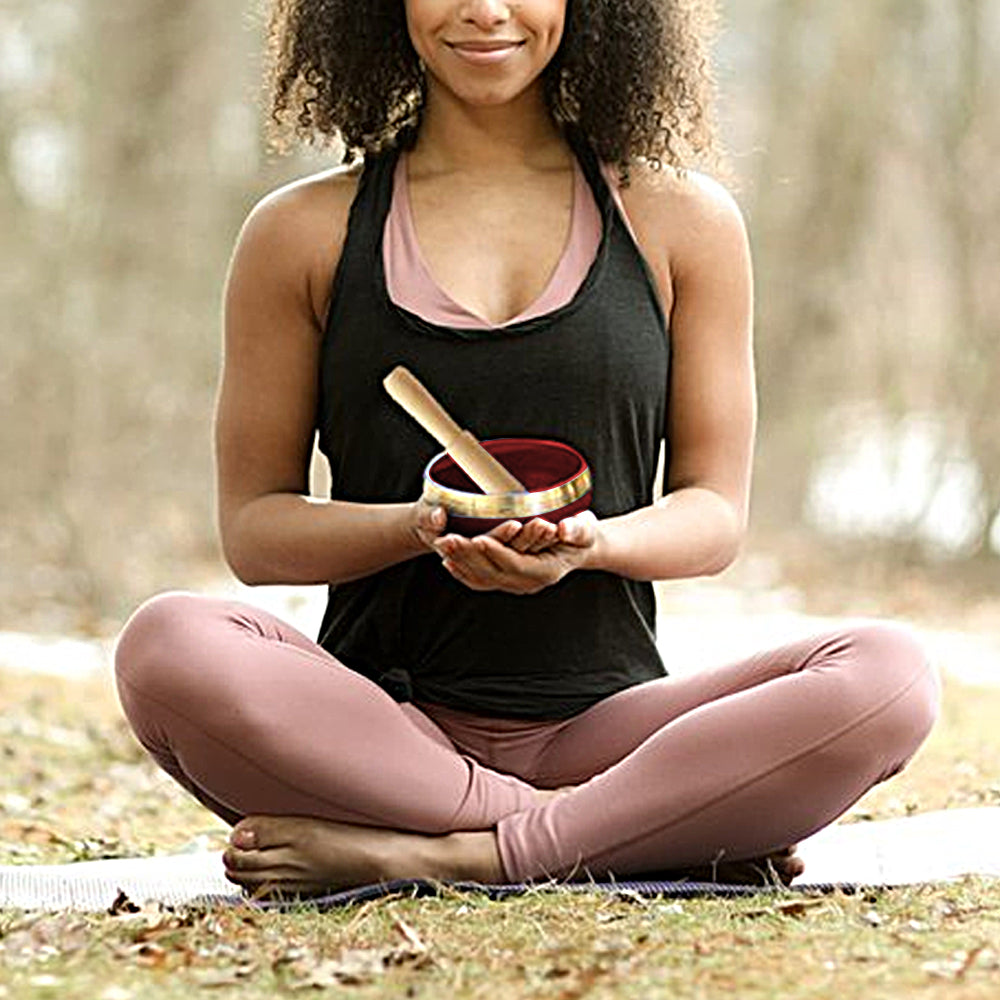 Tibetan Singing Bowl Set Meditation Sound Bowl for Yoga Sound Healing - Red