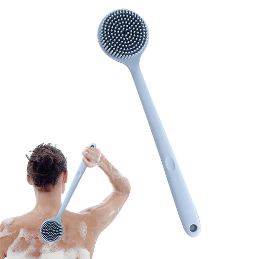 Silicone Body Brush Bath Brush Back Scrubber Long Handle Bath Shower Brush-Blue