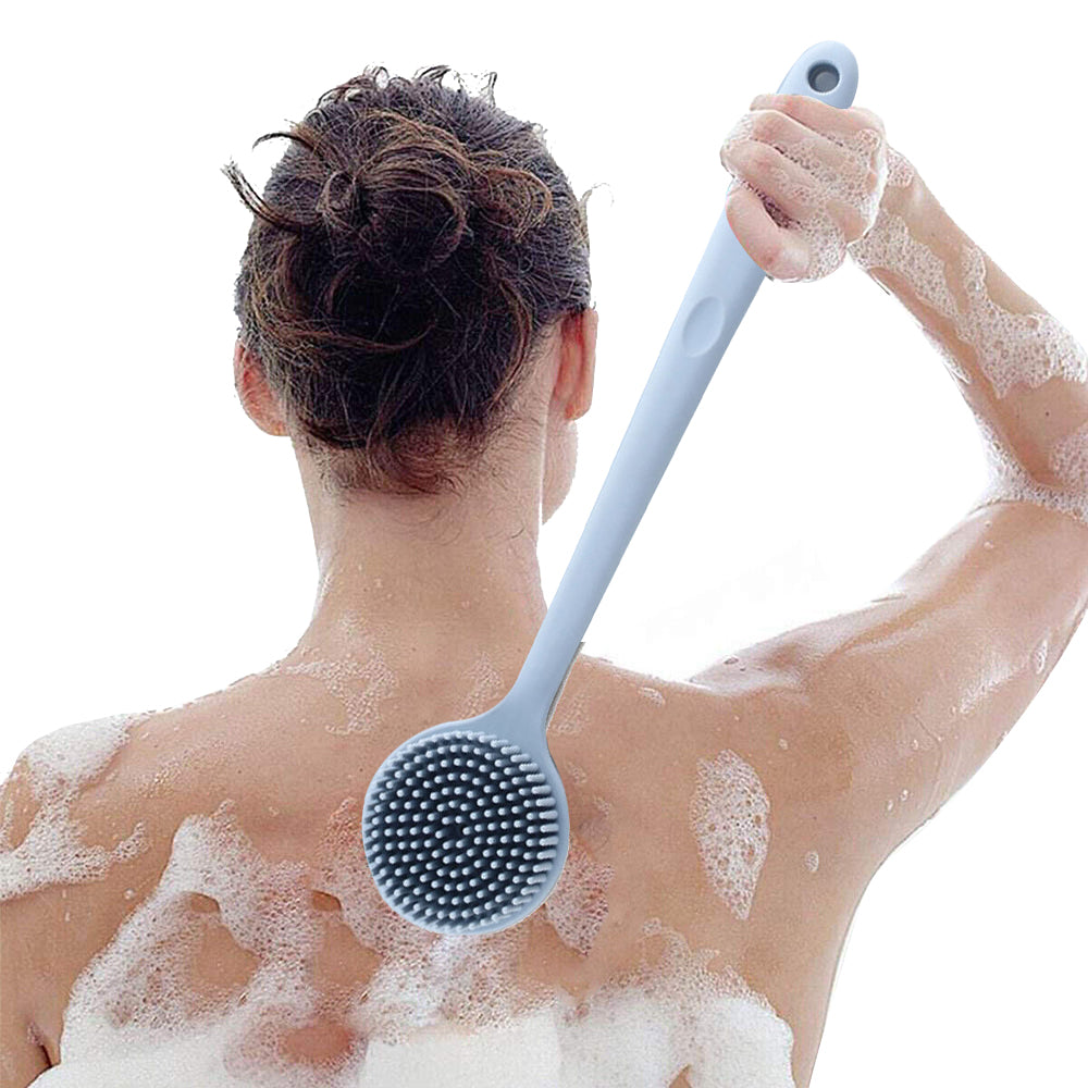 Silicone Body Brush Bath Brush Back Scrubber Long Handle Bath Shower Brush-Blue