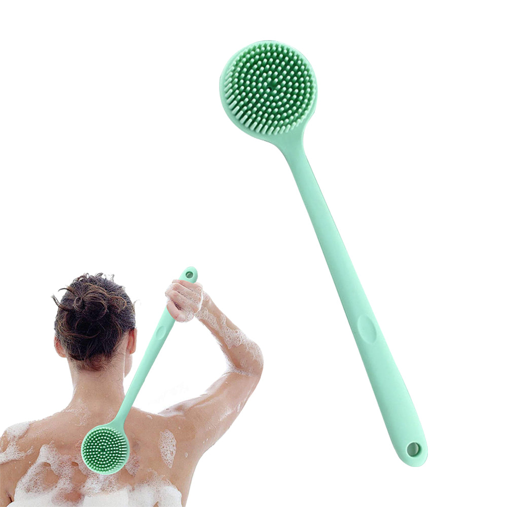 Silicone Body Brush Bath Brush Back Scrubber Long Handle Bath Shower Brush-Green