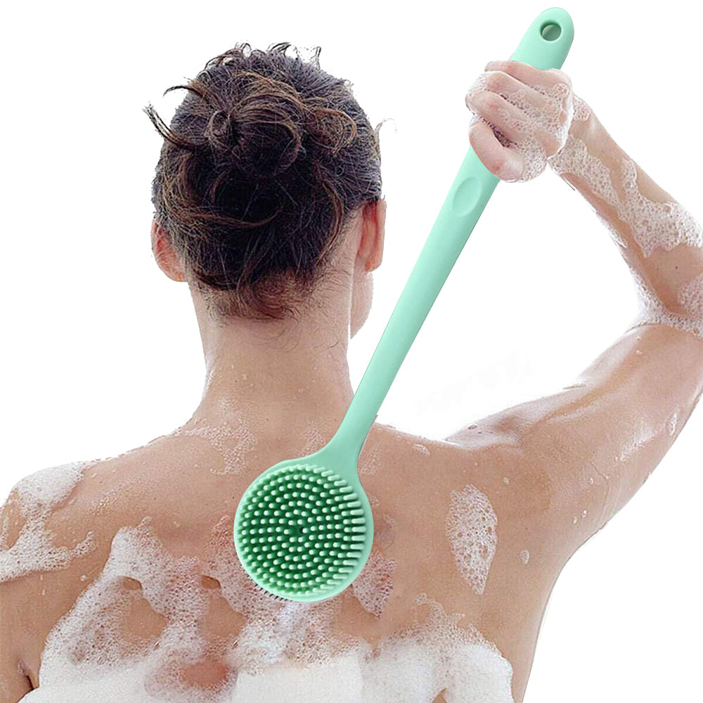 Silicone Body Brush Bath Brush Back Scrubber Long Handle Bath Shower Brush-Green