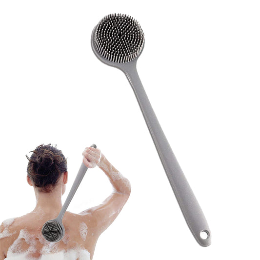 Silicone Body Brush Bath Brush Back Scrubber Long Handle Bath Shower Brush-Grey