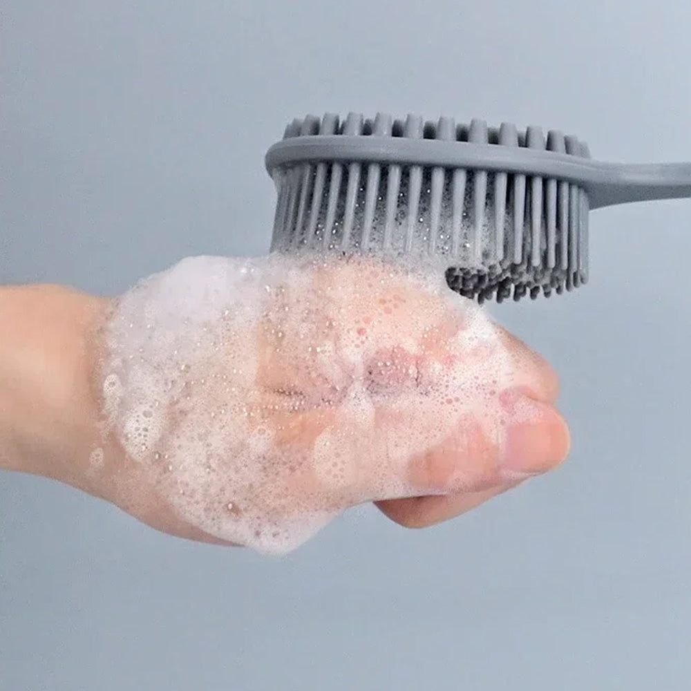 Silicone Body Brush Bath Brush Back Scrubber Long Handle Bath Shower Brush-Grey