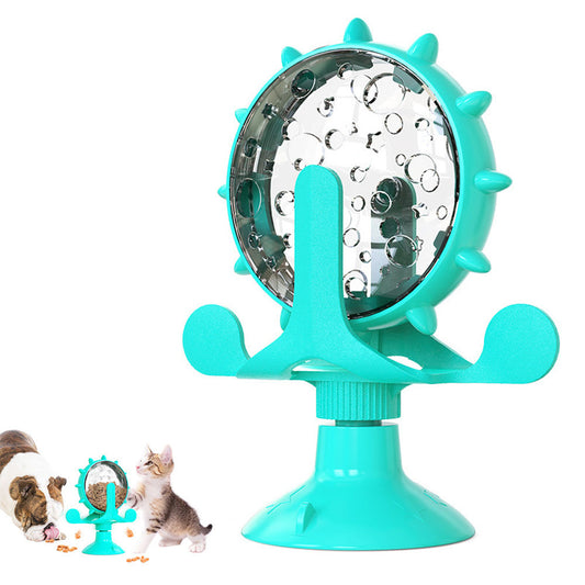 Pet Treats Dispenser Toy 360 Degrees Rotating Windmill Toy Slow Pet Feeder Blue