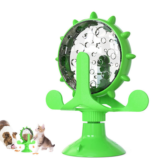Pet Treats Dispenser Toy 360 Degrees Rotating Windmill Toy Slow Pet Feeder Green