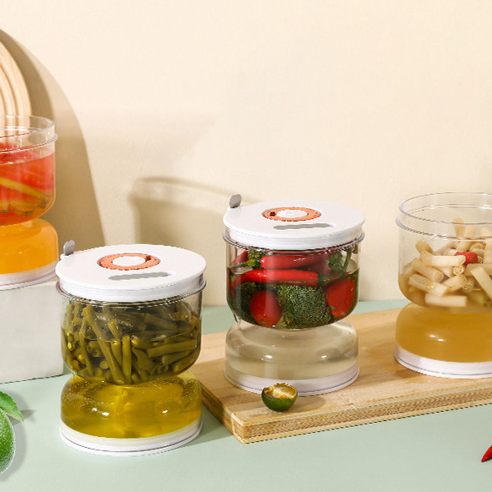 Pickles Jar with Strainer Flip Dry and Wet Dispenser with Airtight Lid and Fork