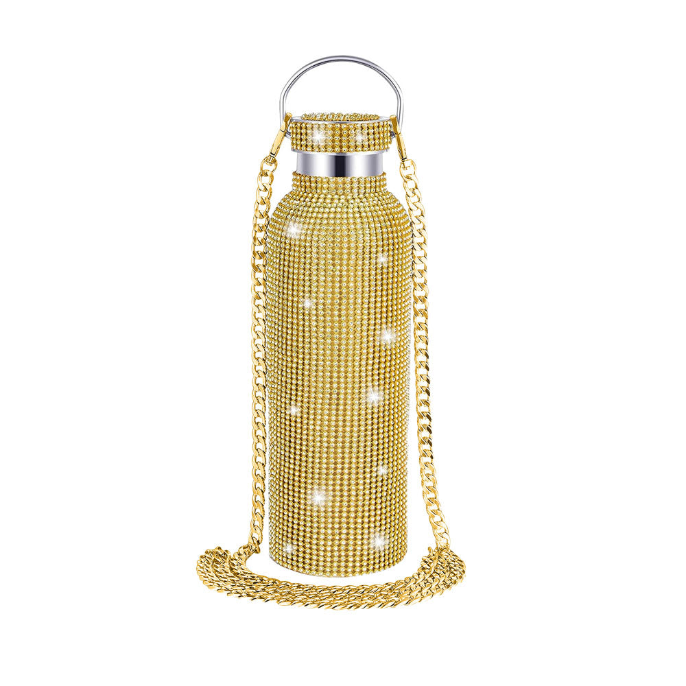 Bling Water Bottle Rhinestone Diamond Stainless Steel Insulated Bottle Gold