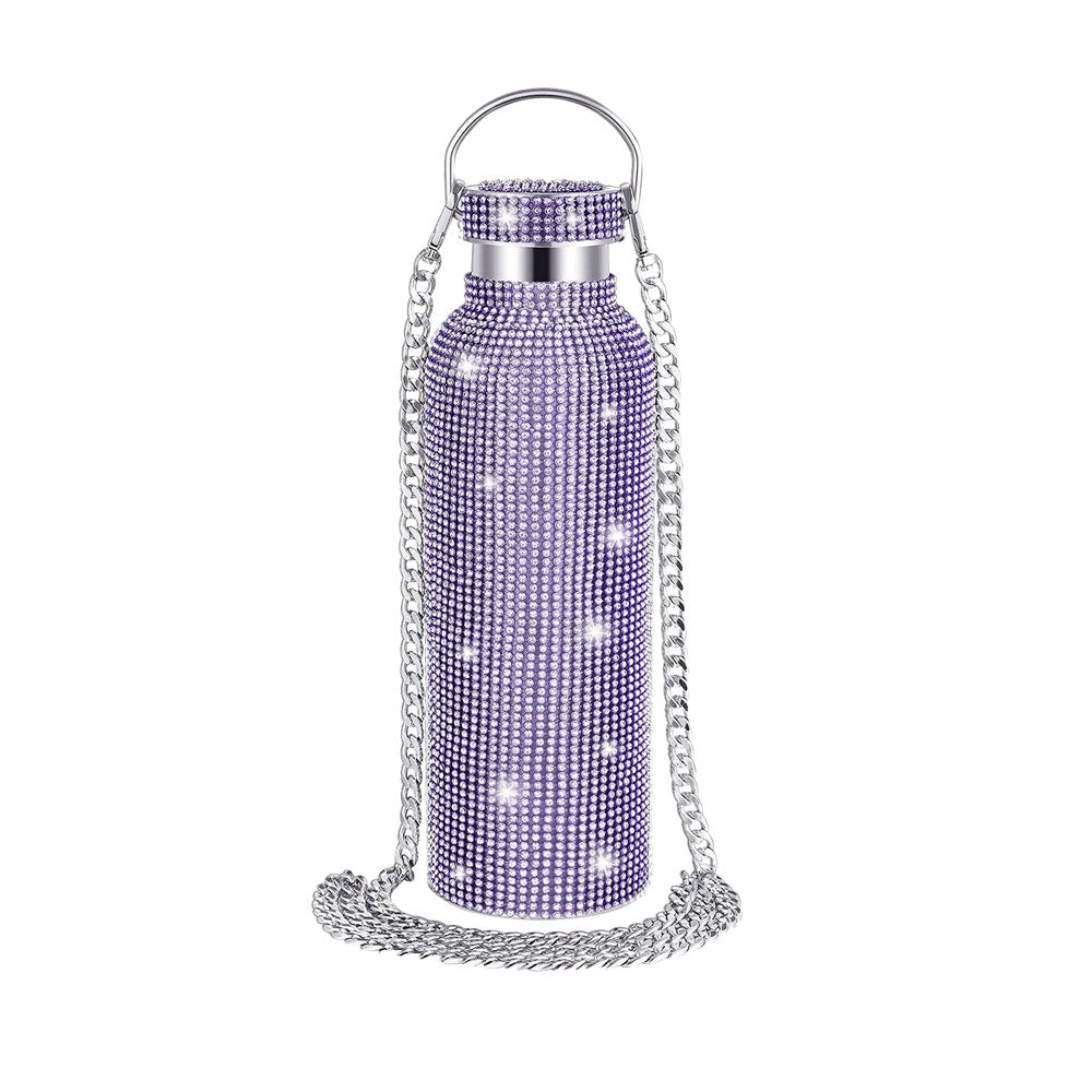 Bling Water Bottle Rhinestone Diamond Stainless Steel Insulated Bottle Purple