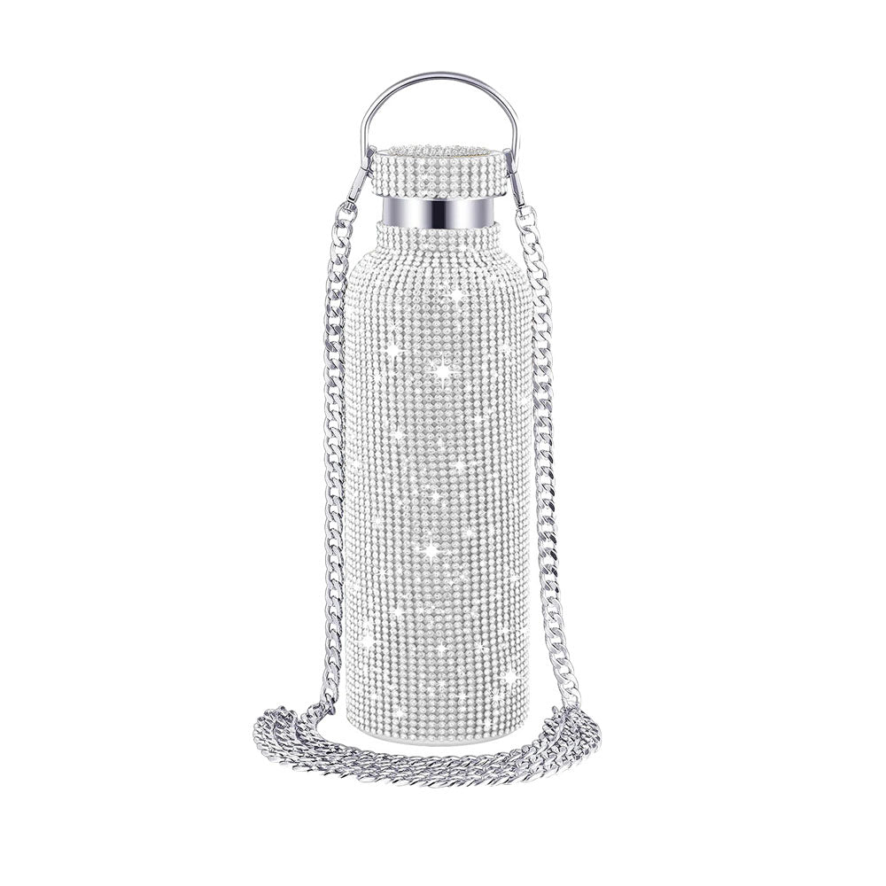 Bling Water Bottle Rhinestone Diamond Stainless Steel Insulated Bottle Silver