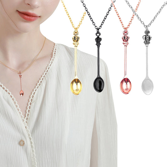 4Pcs Mini Crown Spoon Necklace Pendant Charm for Festival Cutlery Tea Party