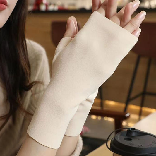 3 Pair Fingerless Warm Gloves with Thumb Hole Beige