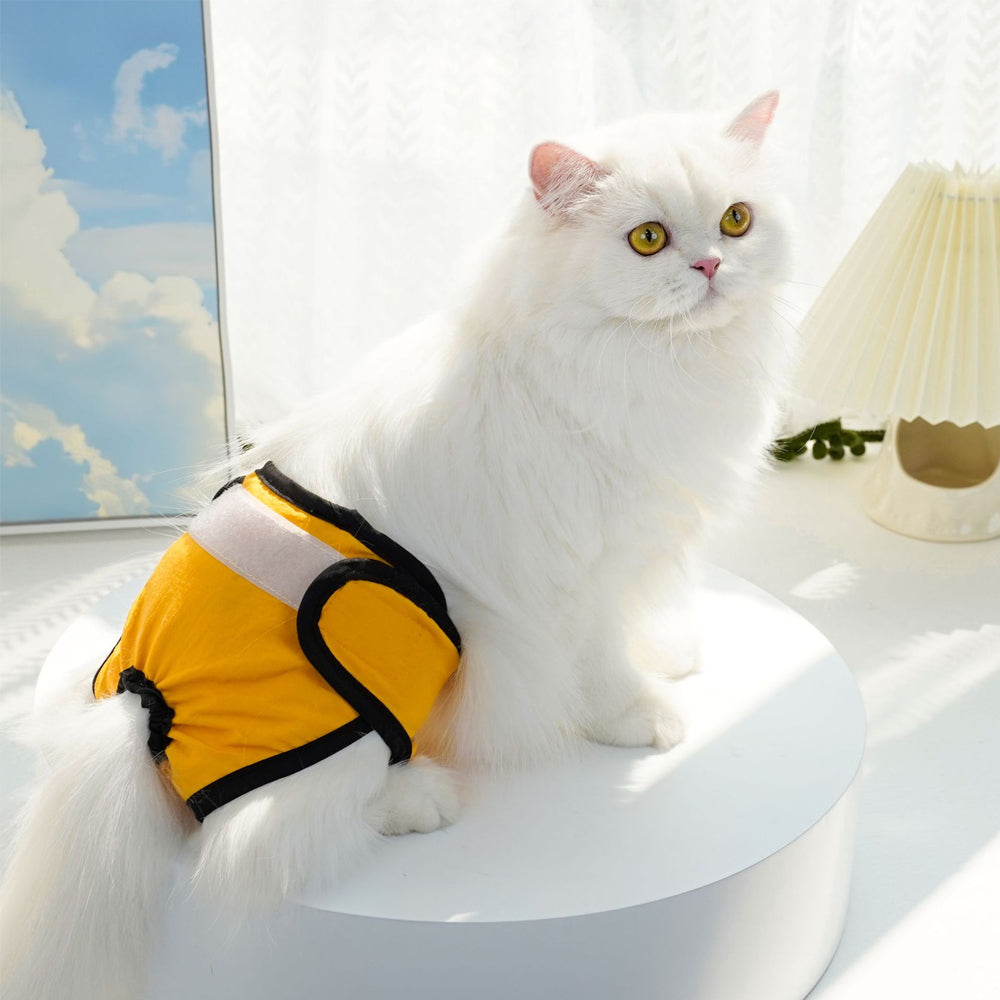 Washable Female Pet Dog Cat Physiological Pant Sanitary Diaper Nappy Yellow XL