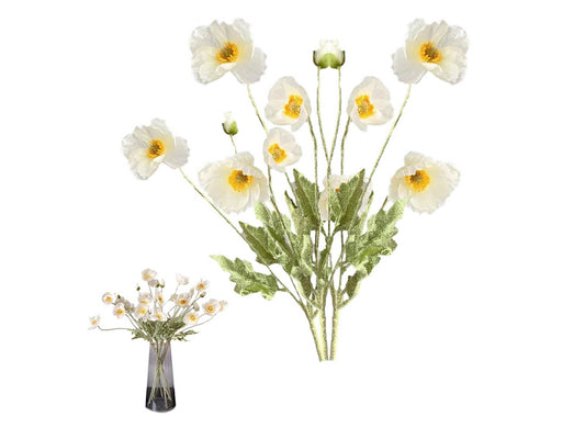 3Pcs 4 Head Artificial Poppy Flowers Papaver Rhoeas Flocking Stem Bouquet White