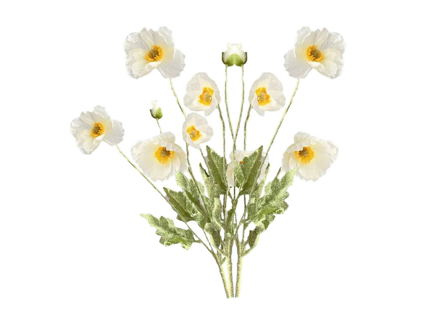 3Pcs 4 Head Artificial Poppy Flowers Papaver Rhoeas Flocking Stem Bouquet White