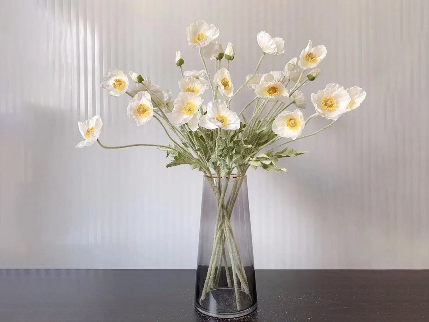 3Pcs 4 Head Artificial Poppy Flowers Papaver Rhoeas Flocking Stem Bouquet White