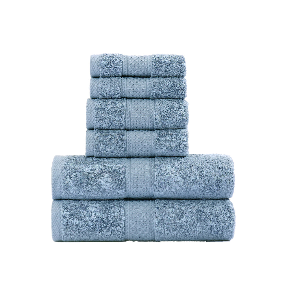 6-Piece Set Pure Cotton Soft Absorbent Bath Towels for Bathroom Blue