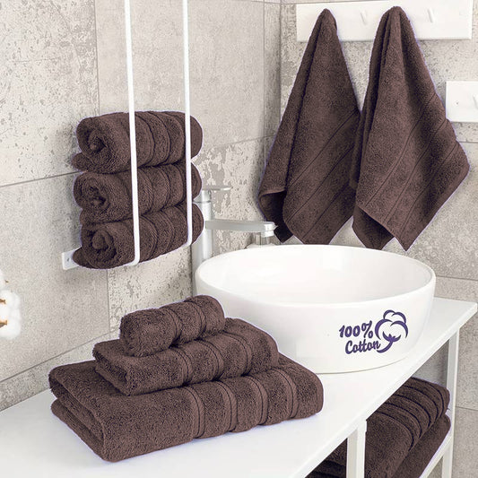 6-Piece Set Pure Cotton Soft Absorbent Bath Towels for Bathroom Coffee