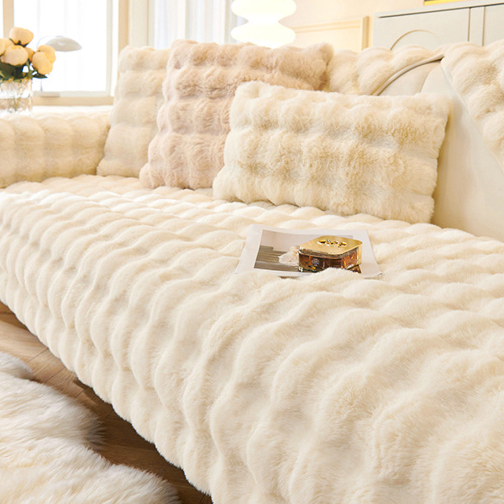 90x210cm Imitation Rabbit Plush Sofa Cover Soft Faux Fur Furniture Cover Beige