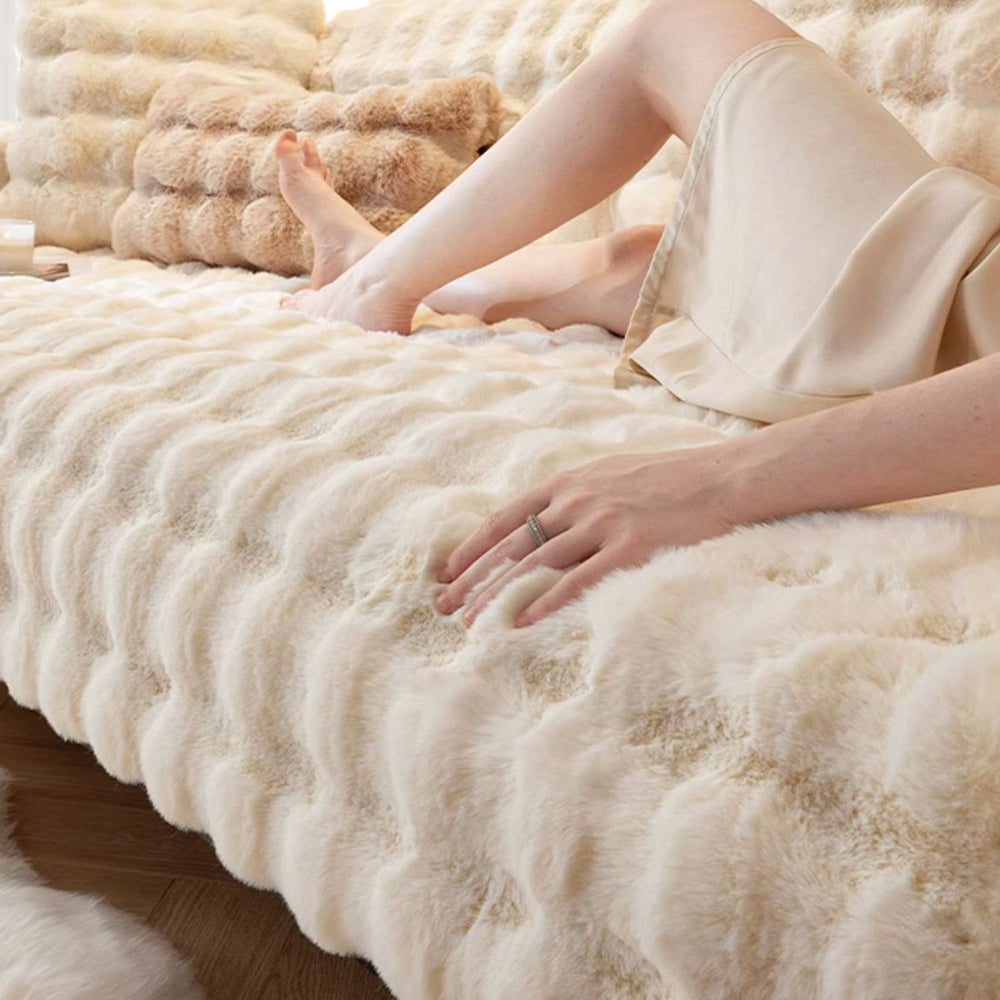 90x90cm Imitation Rabbit Plush Sofa Cover Soft Faux Fur Furniture Cover Beige