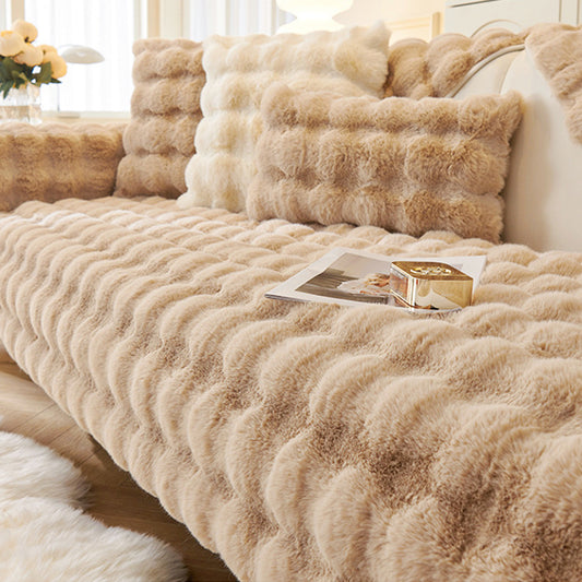 90x210cm Imitation Rabbit Plush Sofa Cover Soft Faux Fur Furniture Cover Brown