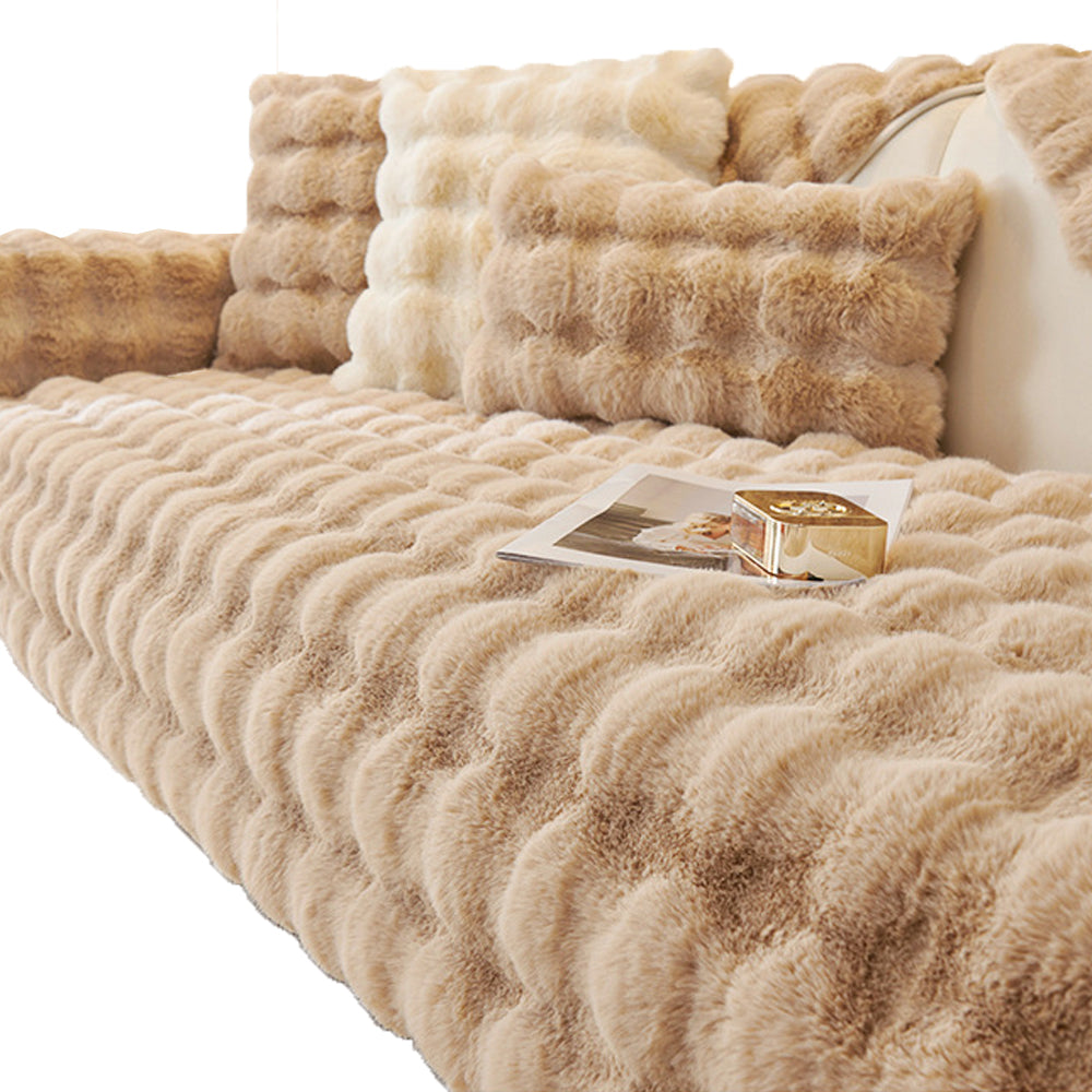 90x210cm Imitation Rabbit Plush Sofa Cover Soft Faux Fur Furniture Cover Brown