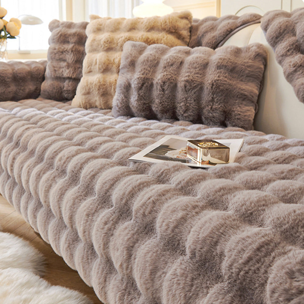 90x210cm Imitation Rabbit Plush Sofa Cover Soft Faux Fur Furniture Cover Grey