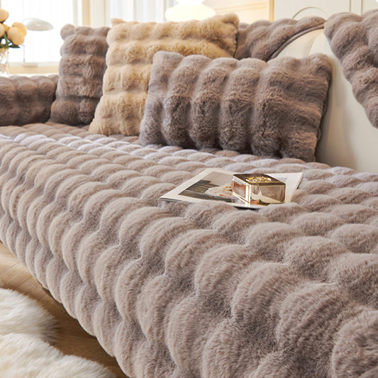 90x210cm Imitation Rabbit Plush Sofa Cover Soft Faux Fur Furniture Cover Grey