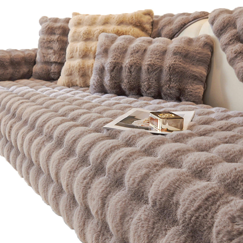 90x210cm Imitation Rabbit Plush Sofa Cover Soft Faux Fur Furniture Cover Grey