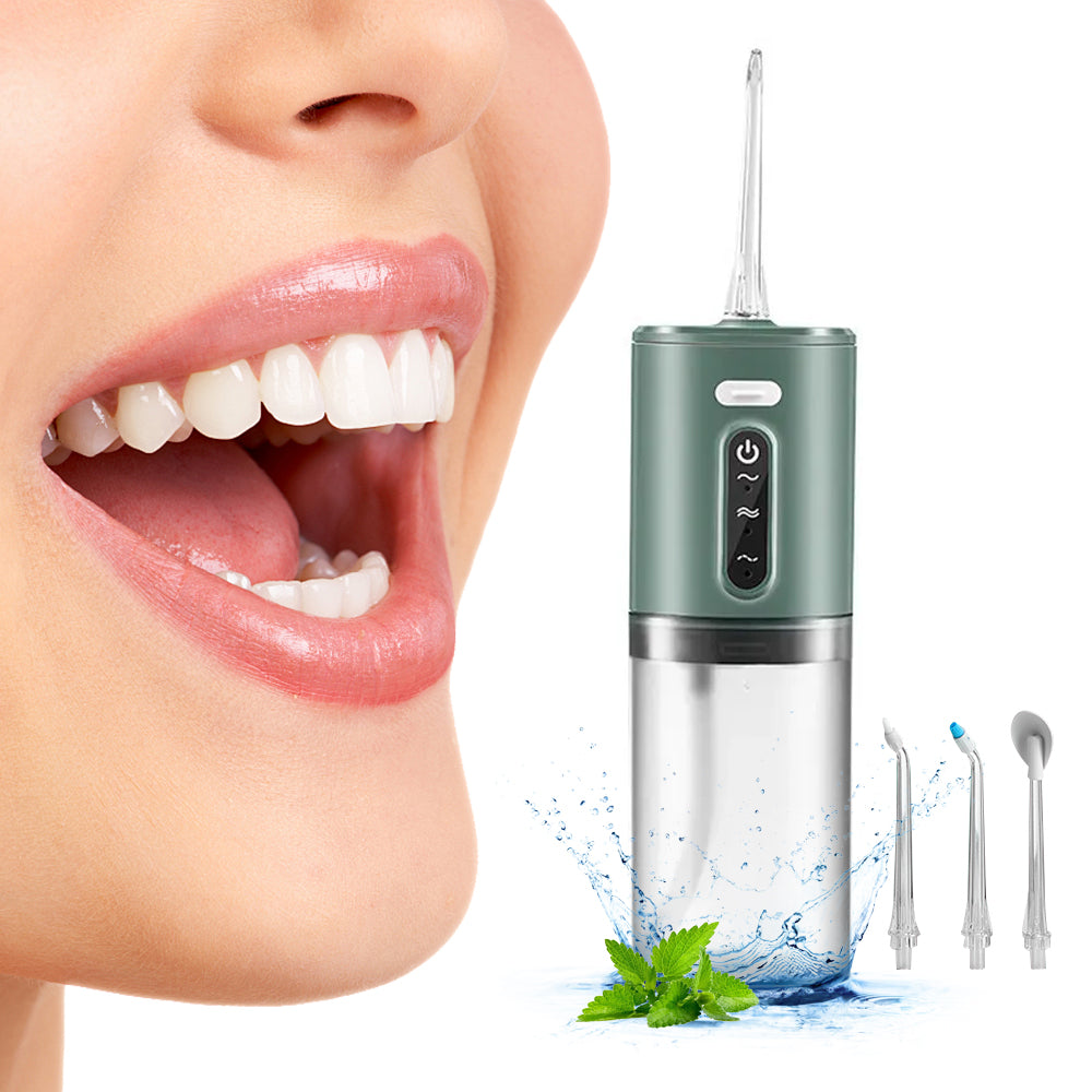 Electric Cordless Water Flosser Oral Irrigator with Five Nozzles Green