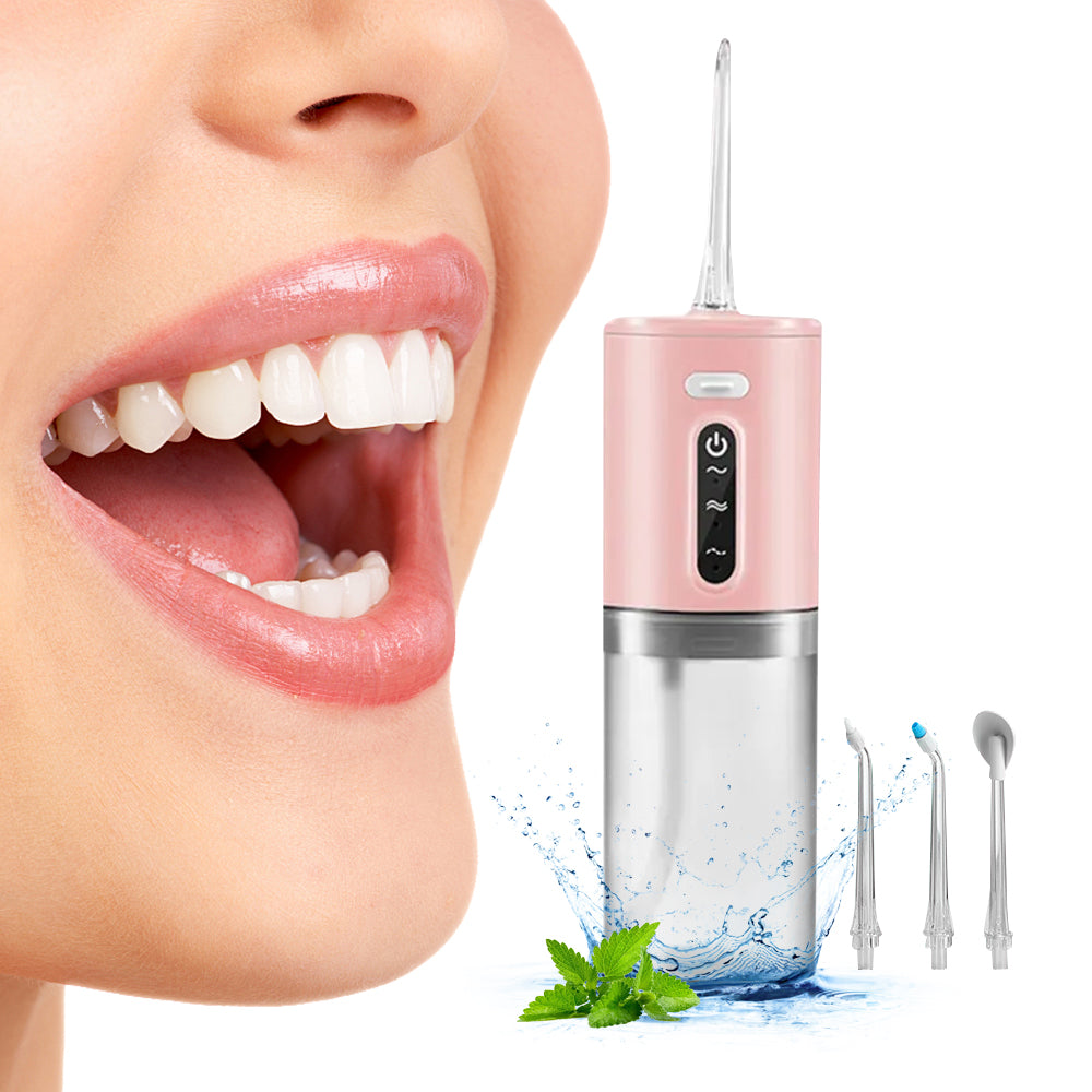 Electric Cordless Water Flosser Oral Irrigator with Five Nozzles Pink