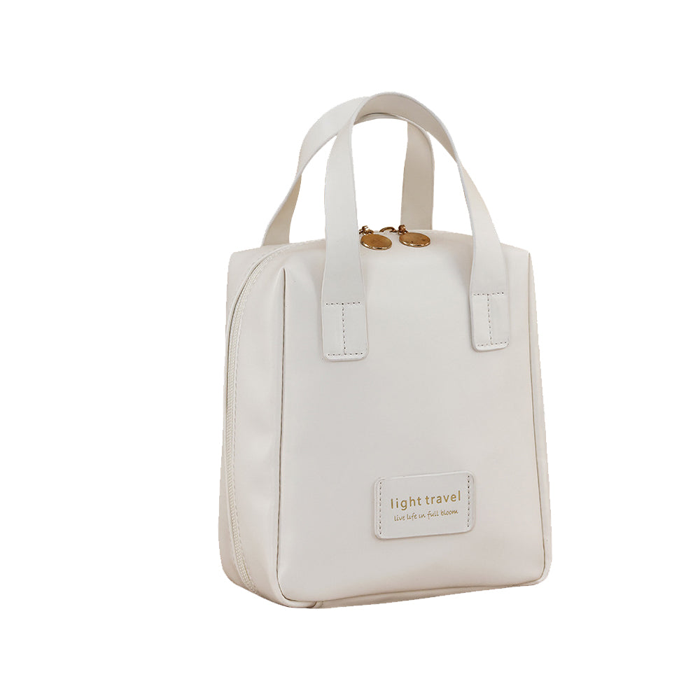 PU Leather Travel Cosmetic Bag Multi-function Storage Bag with Handle Beige