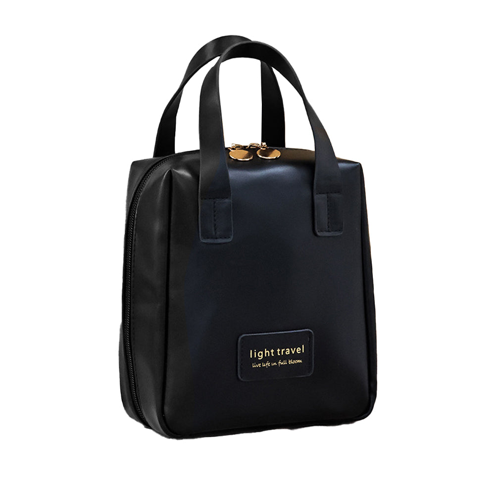 PU Leather Travel Cosmetic Bag Multi-function Storage Bag with Handle Black