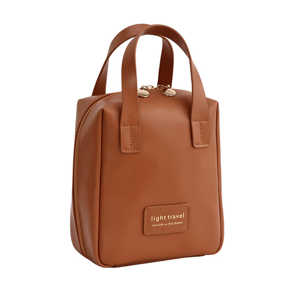 PU Leather Travel Cosmetic Bag Multi-function Storage Bag with Handle Brown