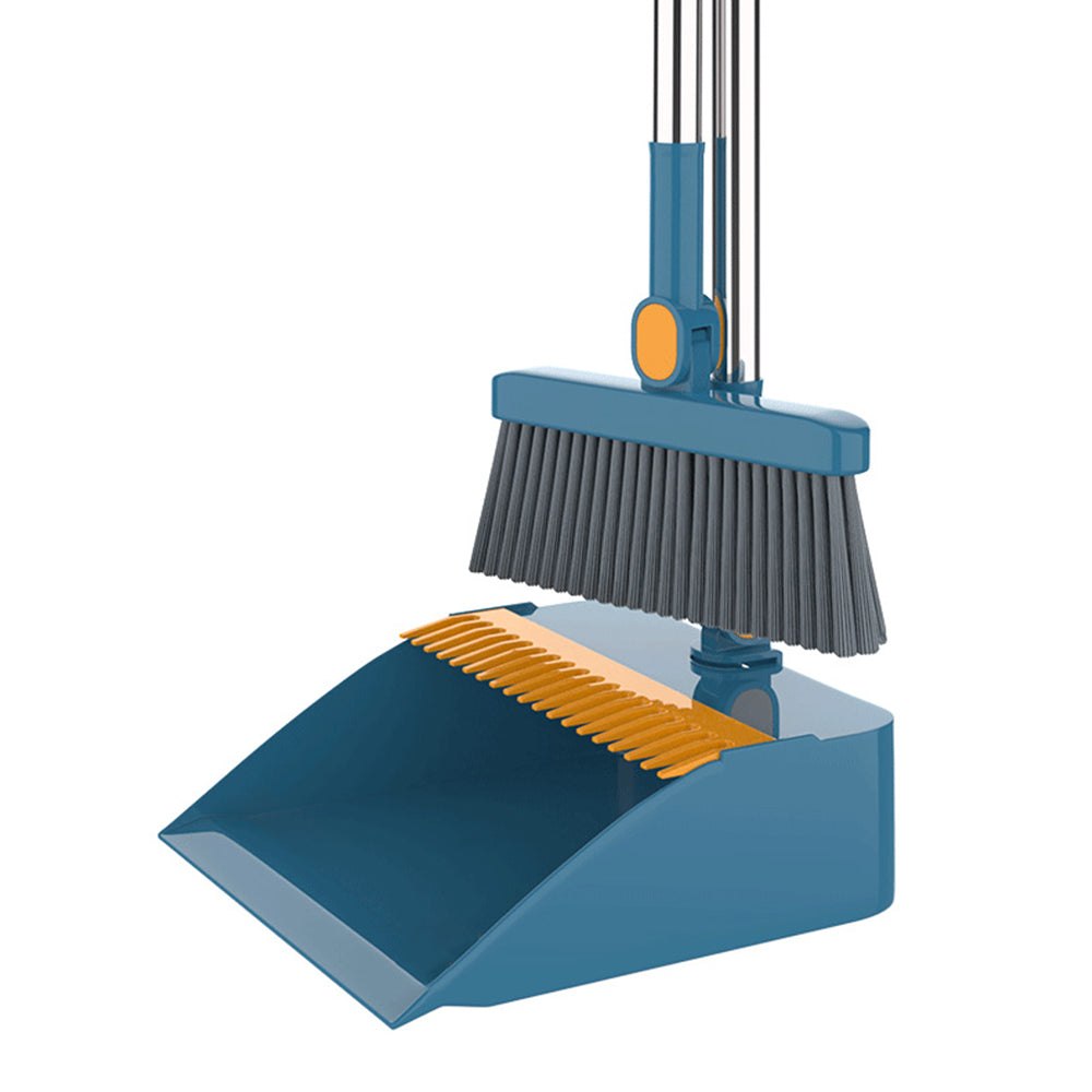 180 Degree Rotatable Broom with Foldable Standing Dustpan for Cleaning Blue