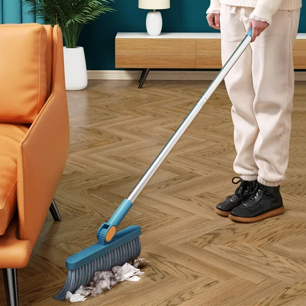 180 Degree Rotatable Broom with Foldable Standing Dustpan for Cleaning Blue