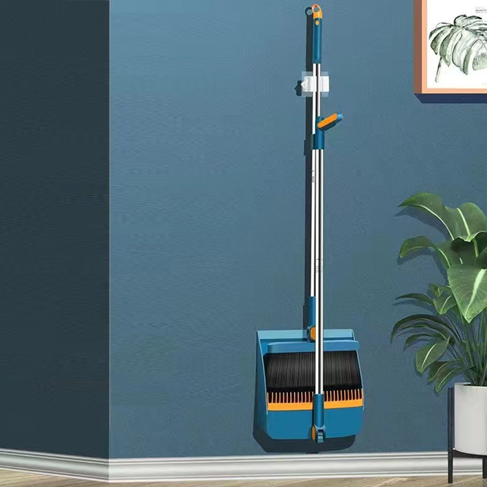 180 Degree Rotatable Broom with Foldable Standing Dustpan for Cleaning Blue
