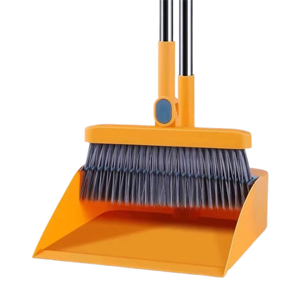 180 Degree Rotatable Broom with Foldable Standing Dustpan for Cleaning Orange