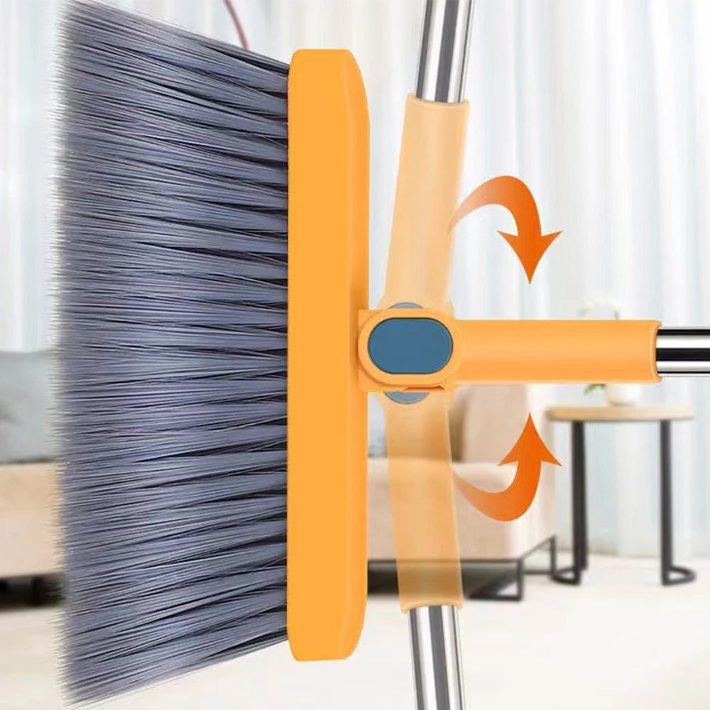 180 Degree Rotatable Broom with Foldable Standing Dustpan for Cleaning Orange