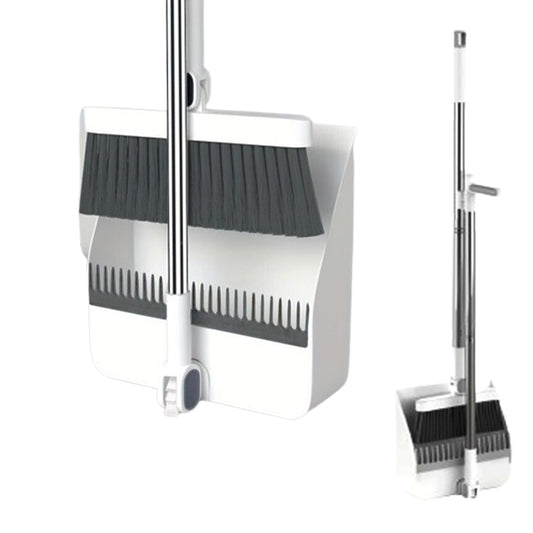 180 Degree Rotatable Broom with Foldable Standing Dustpan for Cleaning White