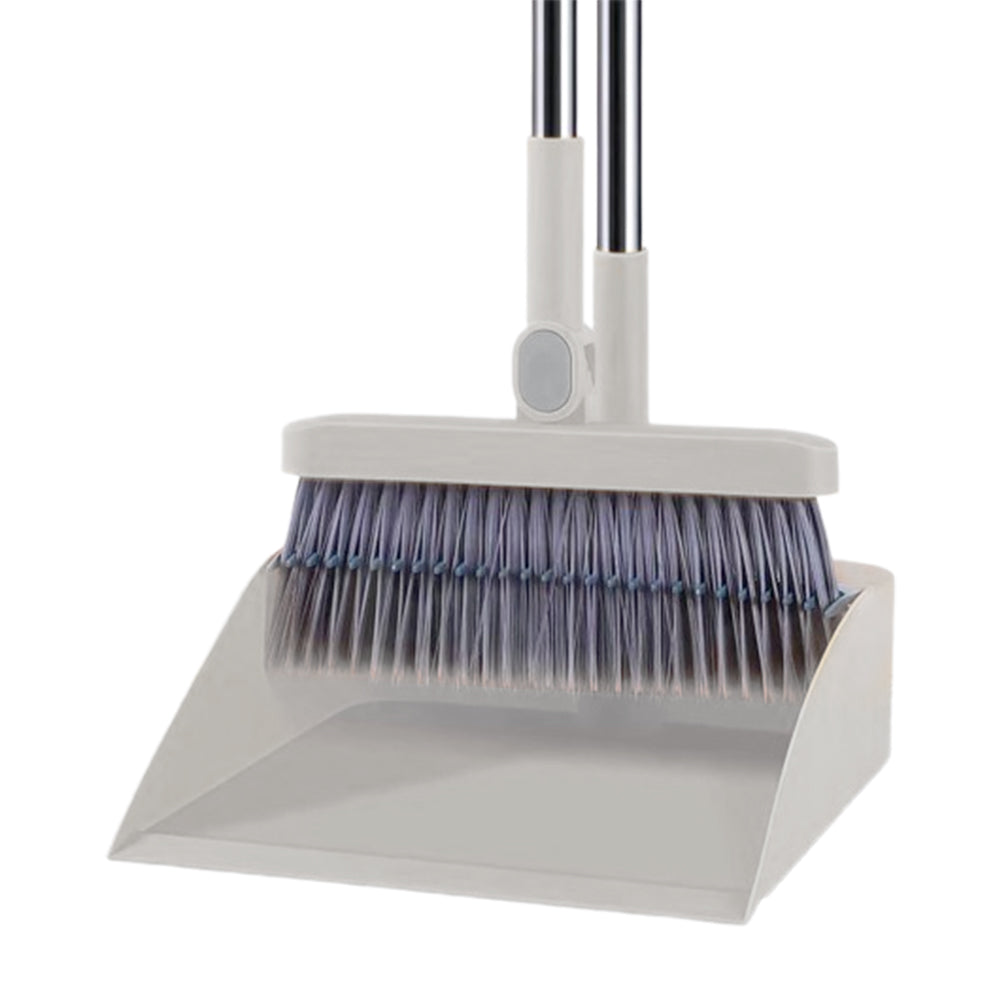 180 Degree Rotatable Broom with Foldable Standing Dustpan for Cleaning White