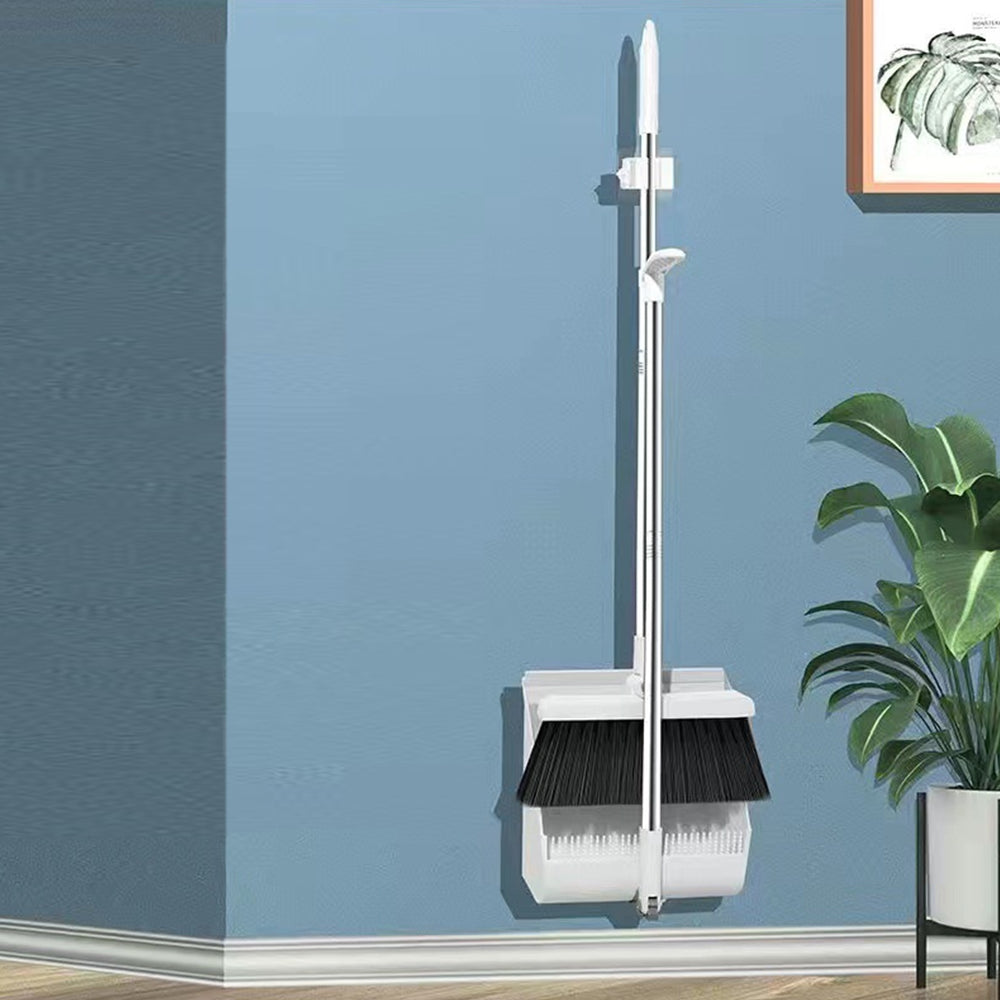 180 Degree Rotatable Broom with Foldable Standing Dustpan for Cleaning White