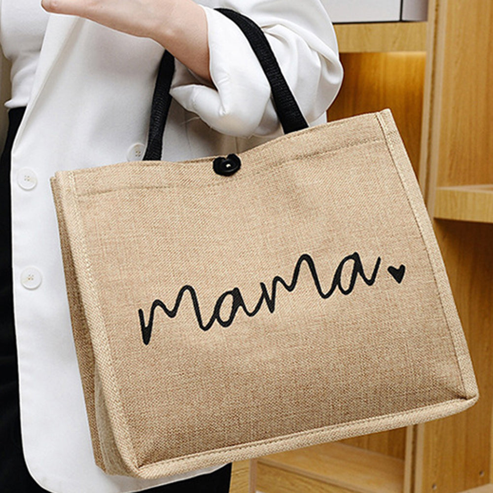 2Pcs Jute Tote Bag with Handle Reusable Handbags Burlap Tote Mama Bag