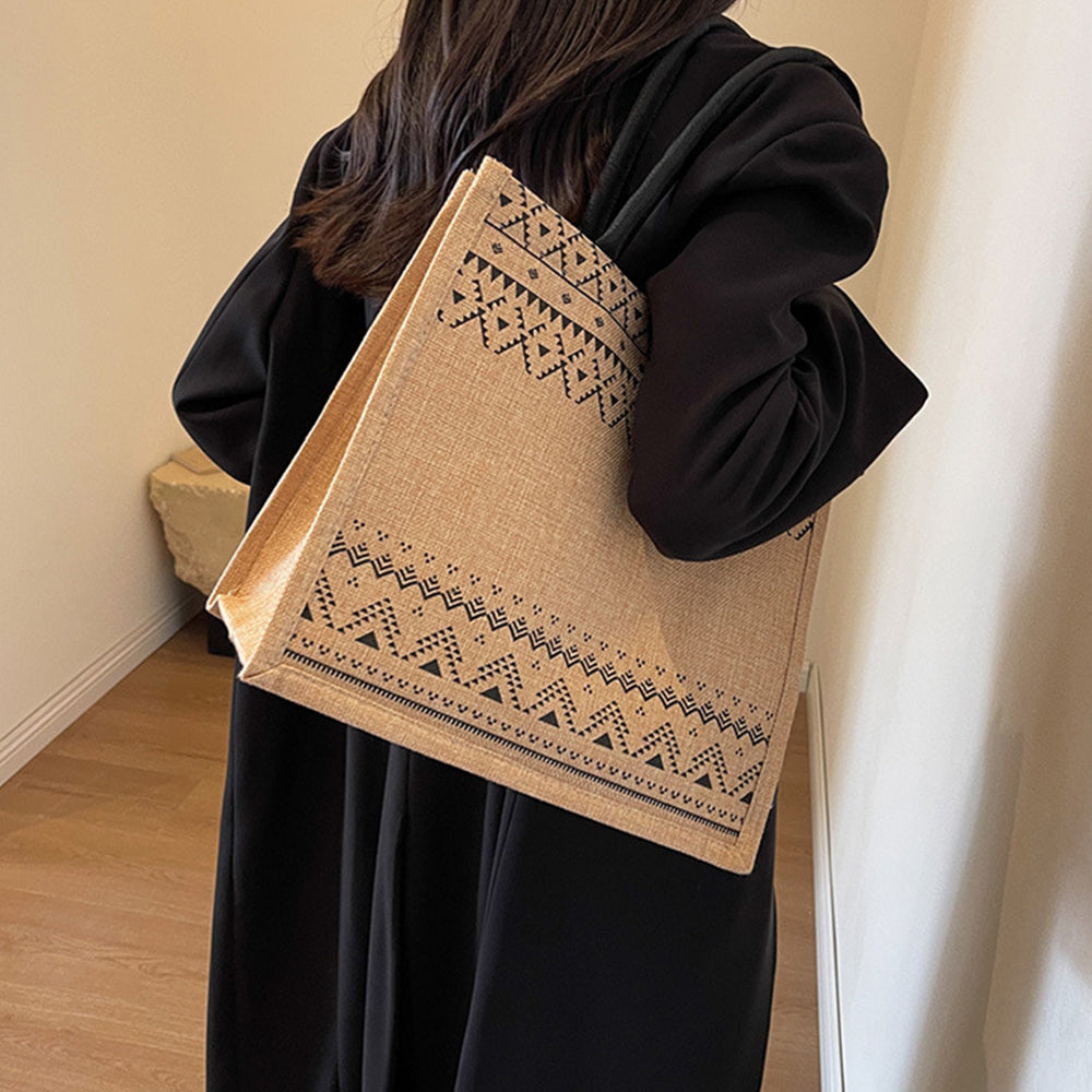 2Pcs Jute Tote Bag with Handle Reusable Handbags Burlap Tote Mama Bag