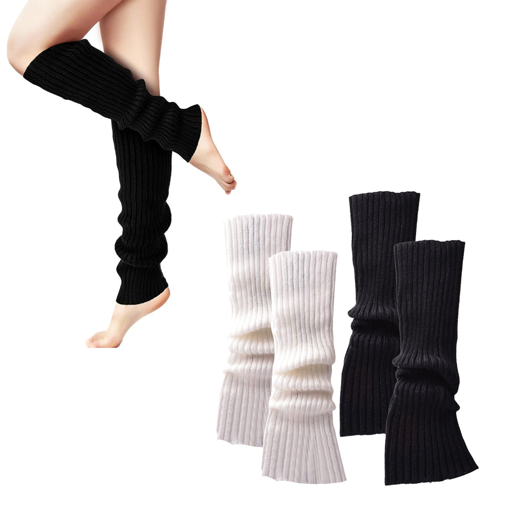 2 Pairs Leg Warmers for Women 80s Ribbed Knitted Long Socks for Party Sports